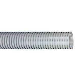 Flexible gray corrugated plastic hose or duct on a white background
