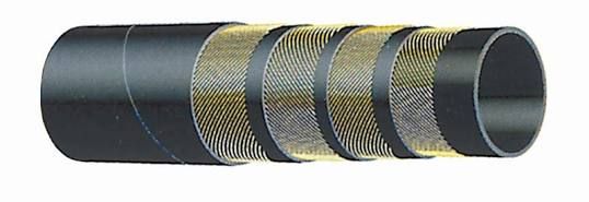 Black cylindrical cable or hose with silver mesh sections on a white background
