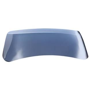 Blue-tinted translucent visor-style plastic panel on a white background