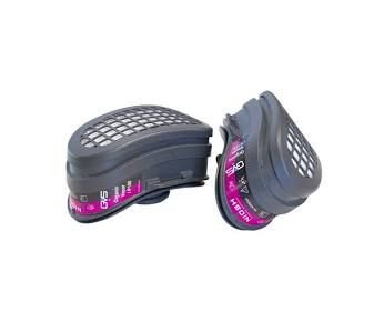 Two compact gray and magenta clip-on device attachments with perforated tops shown side by side