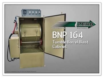 BNP 164 tumble barrel blast cabinet, beige industrial machine with open front door and control panel