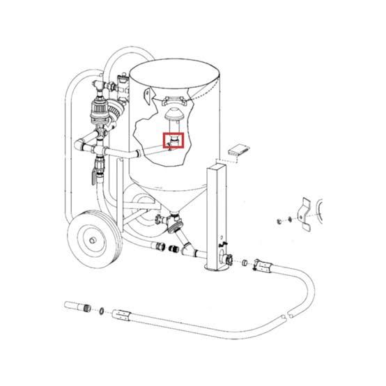 Line drawing of a wheeled tank sprayer with hoses and pump assembly, showing a highlighted part.