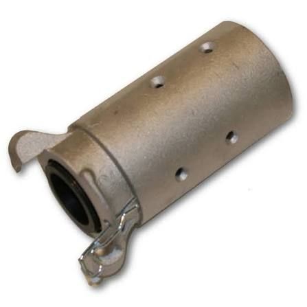 Metal cylindrical mechanical connector with side holes and two clip-like tabs on one end