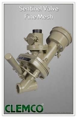Clemco Sentinel Valve fine mesh industrial valve assembly on a light gray background