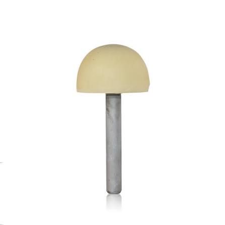 Beige dome-shaped lamp with a gray cylindrical base on a white background