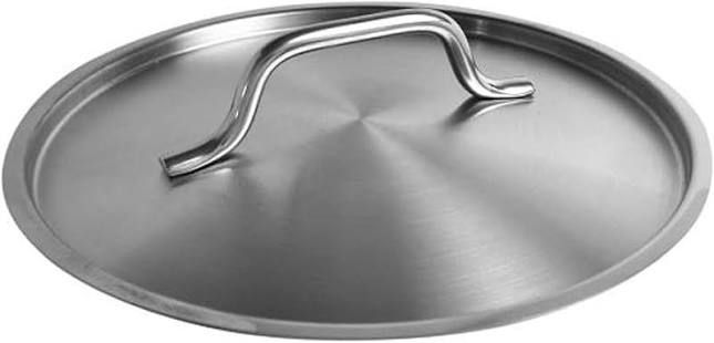 Stainless steel pot lid with a curved handle on top