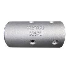 Silver metal cylinder with embossed text and two small holes on a white background