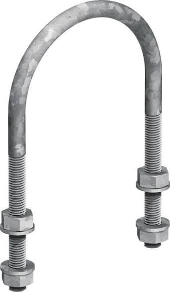 U-shaped galvanized U-bolt with threaded ends and hex nuts on both sides