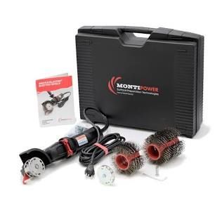 Montezuma-branded power tool kit with drill attachments in a black carrying case