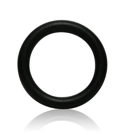 Black rubber O-ring on a white background with a faint reflection