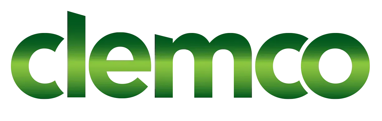 Green “clemco” logo text on a white background
