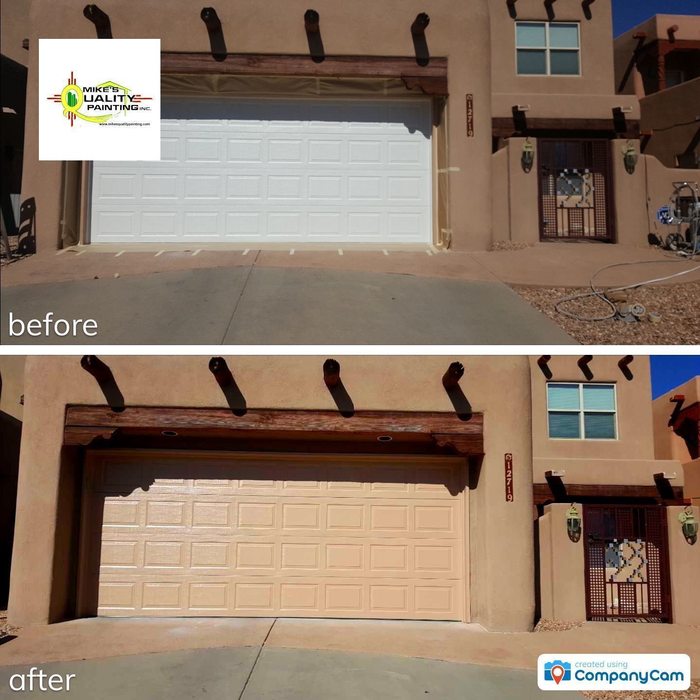 a before and after photo of a garage door