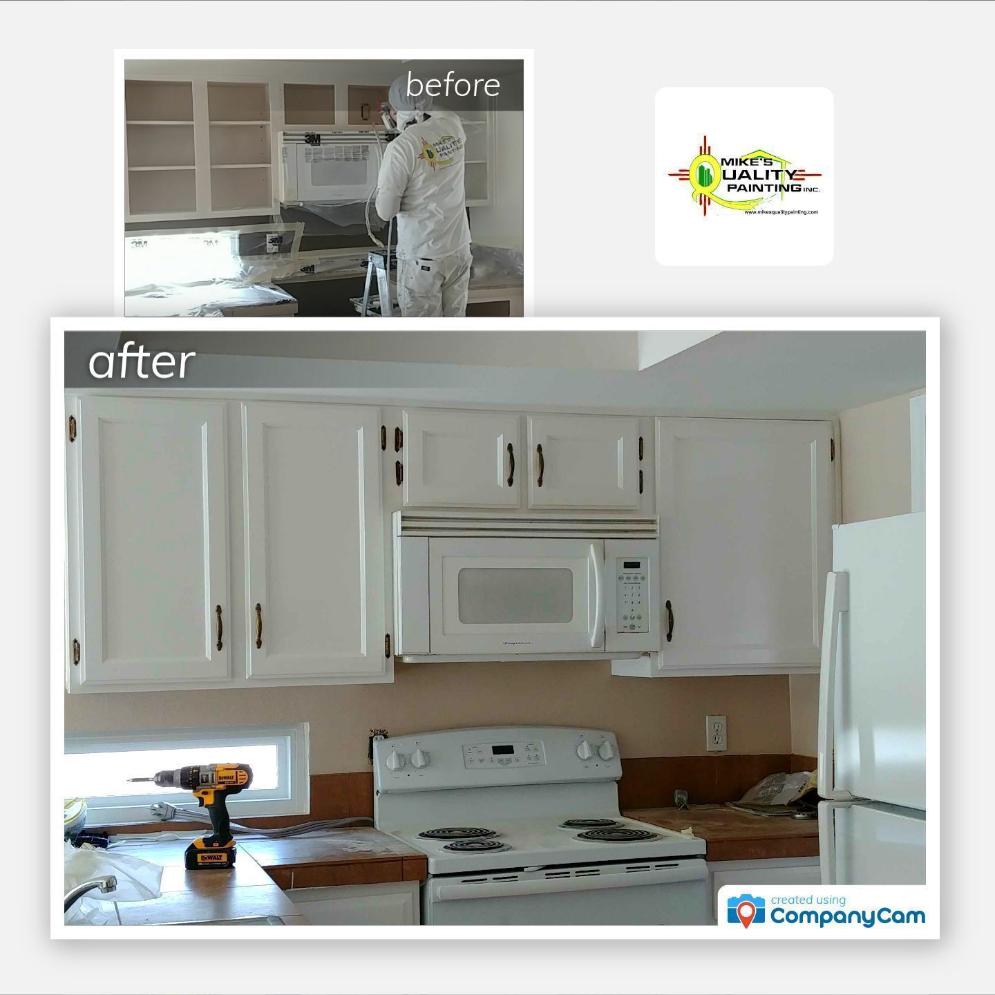 a picture of a kitchen before and after being painted