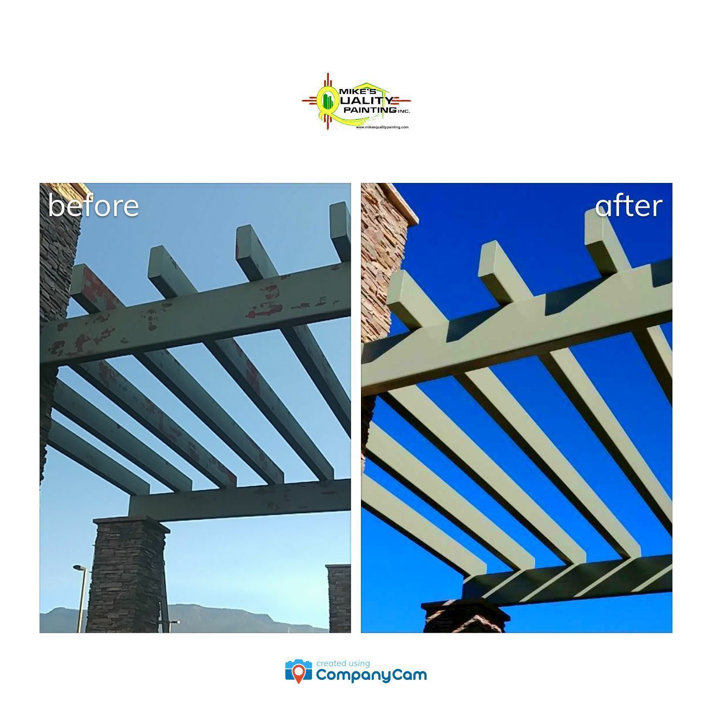 a picture of a pergola before and after being painted