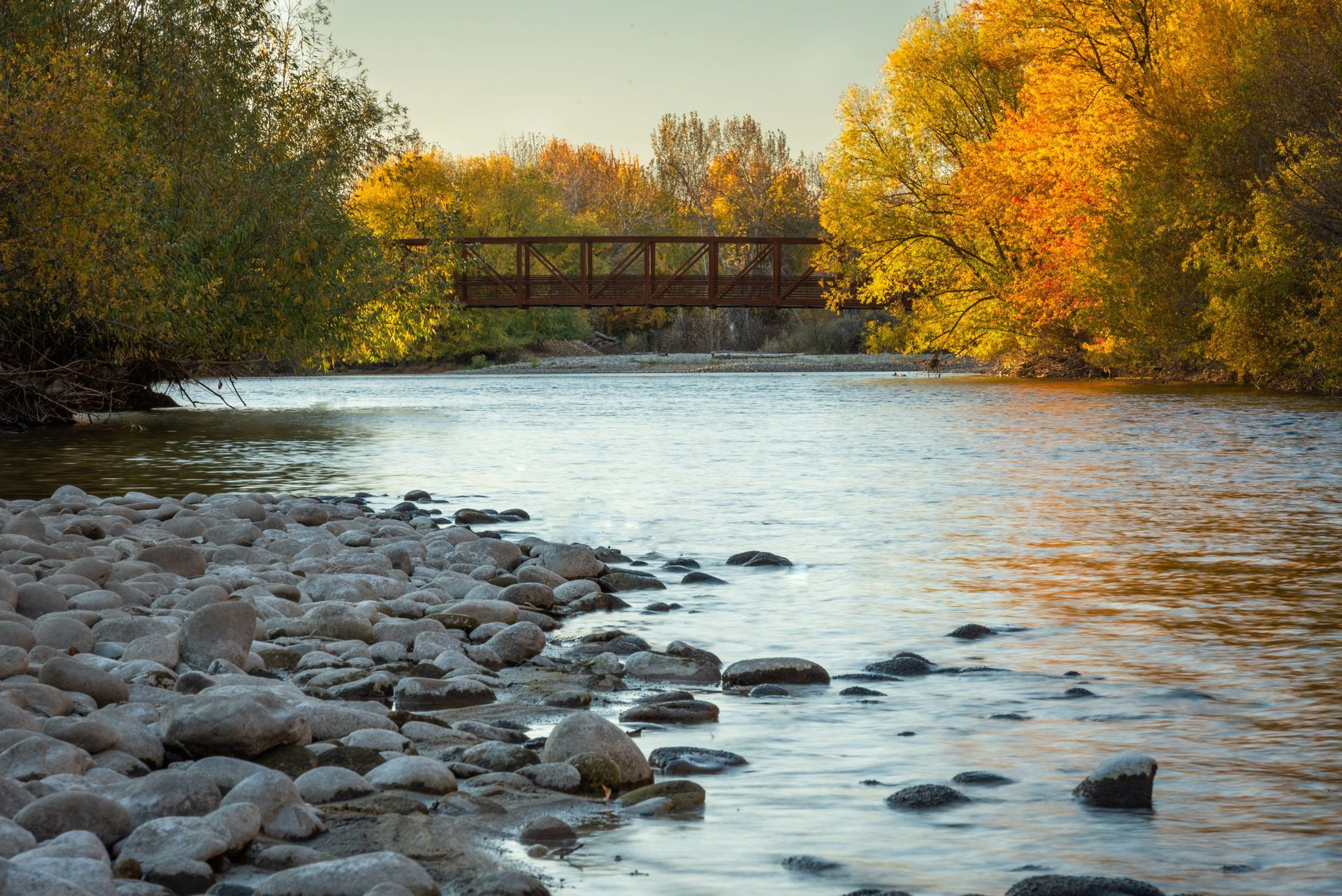 Photo of city skyline and river
