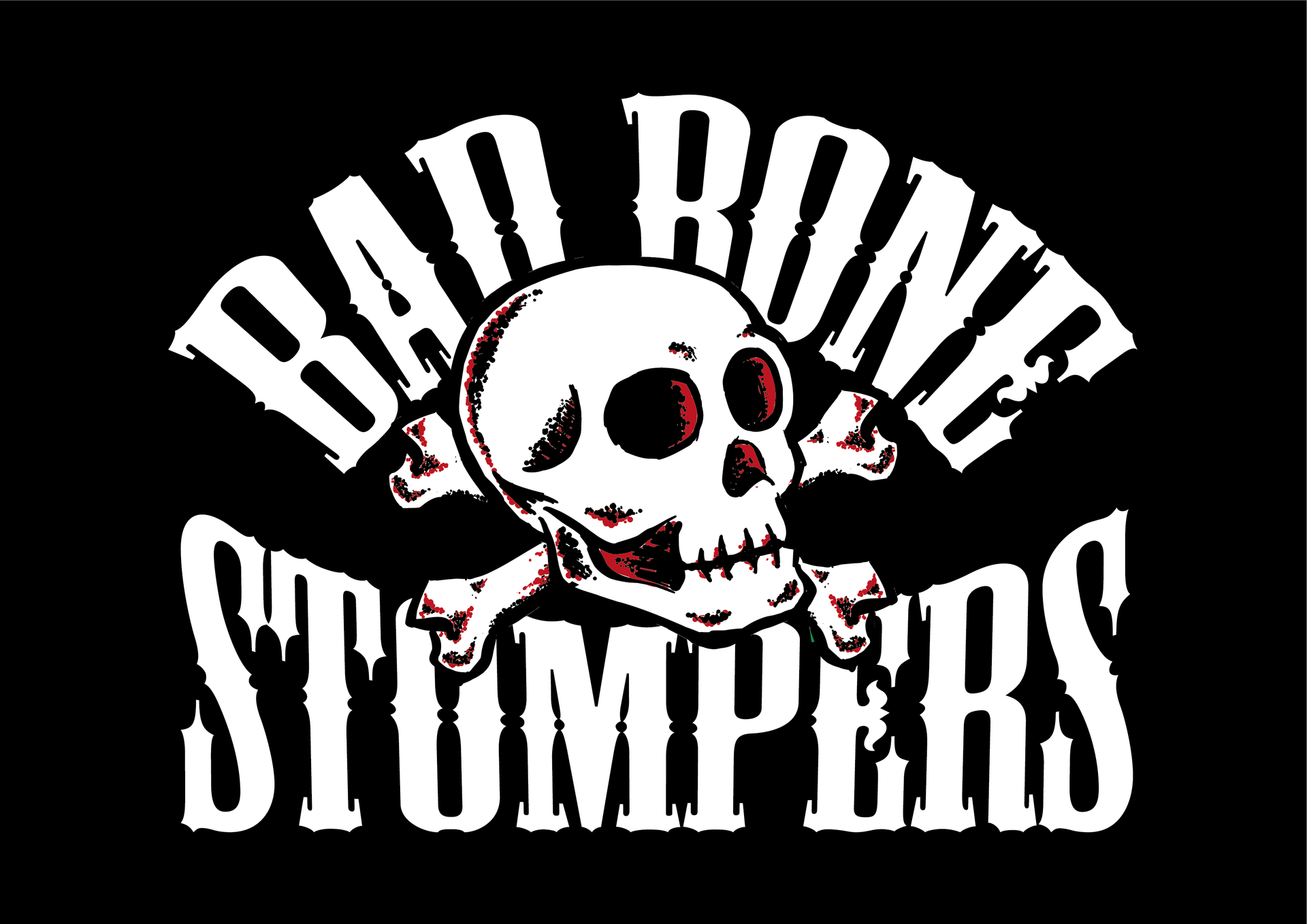 A logo for bad bone stompers with a skull and crossbones