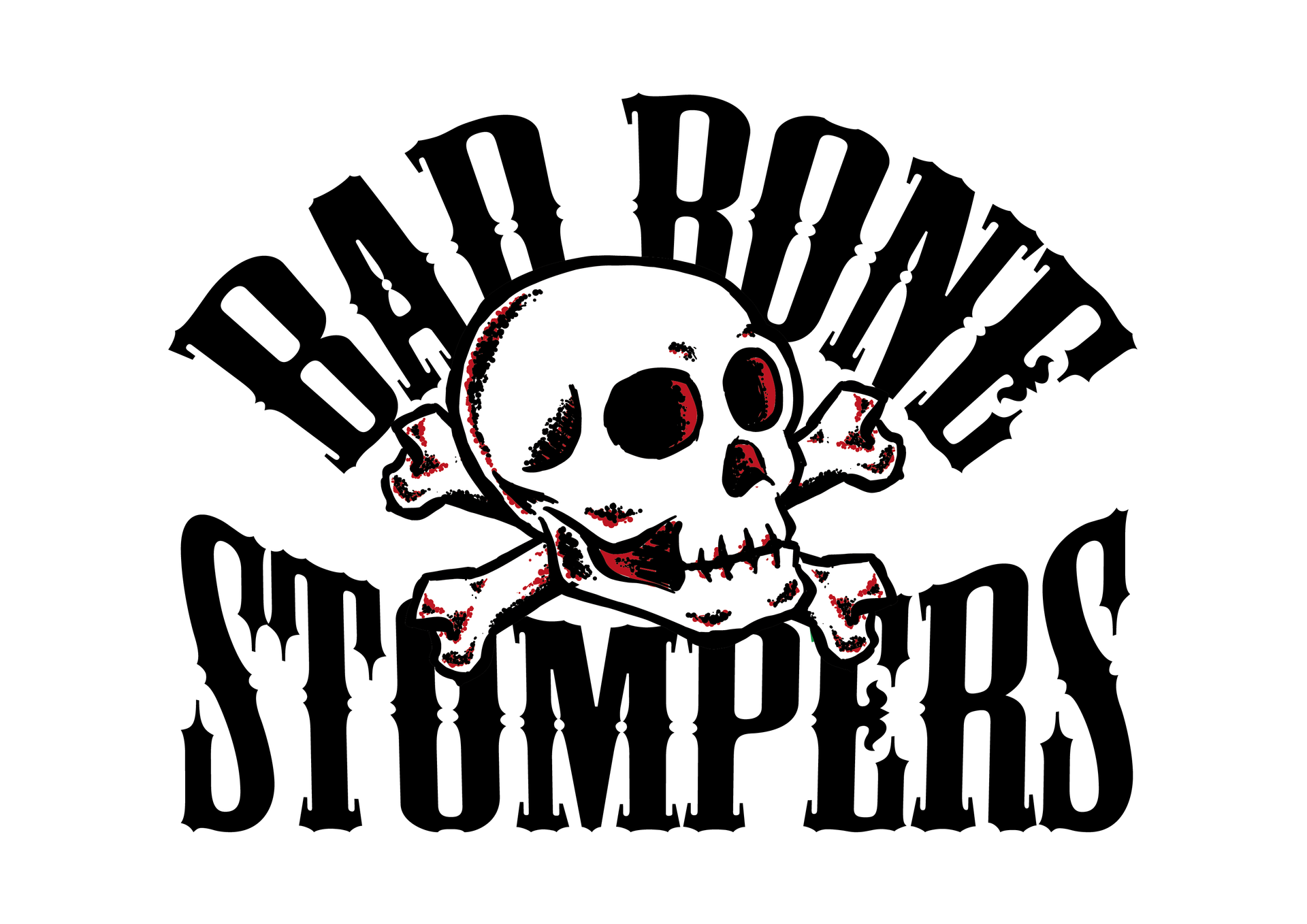 A logo for bad bone stompers with a skull and crossbones