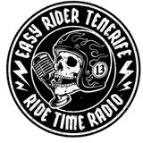A black and white logo for easy rider tenerife ride time radio.