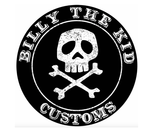 A skull and crossbones logo for billy the kid customs