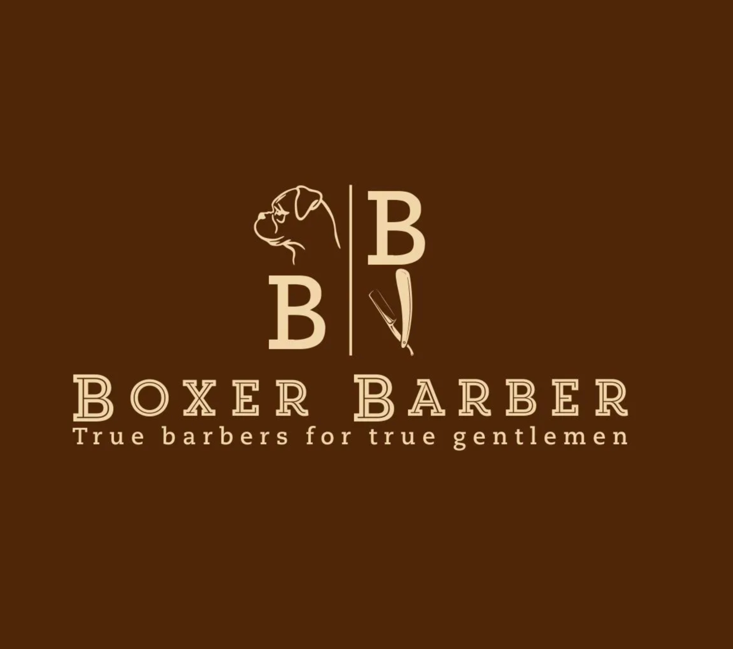 A logo for boxer barber true barbers for true gentlemen