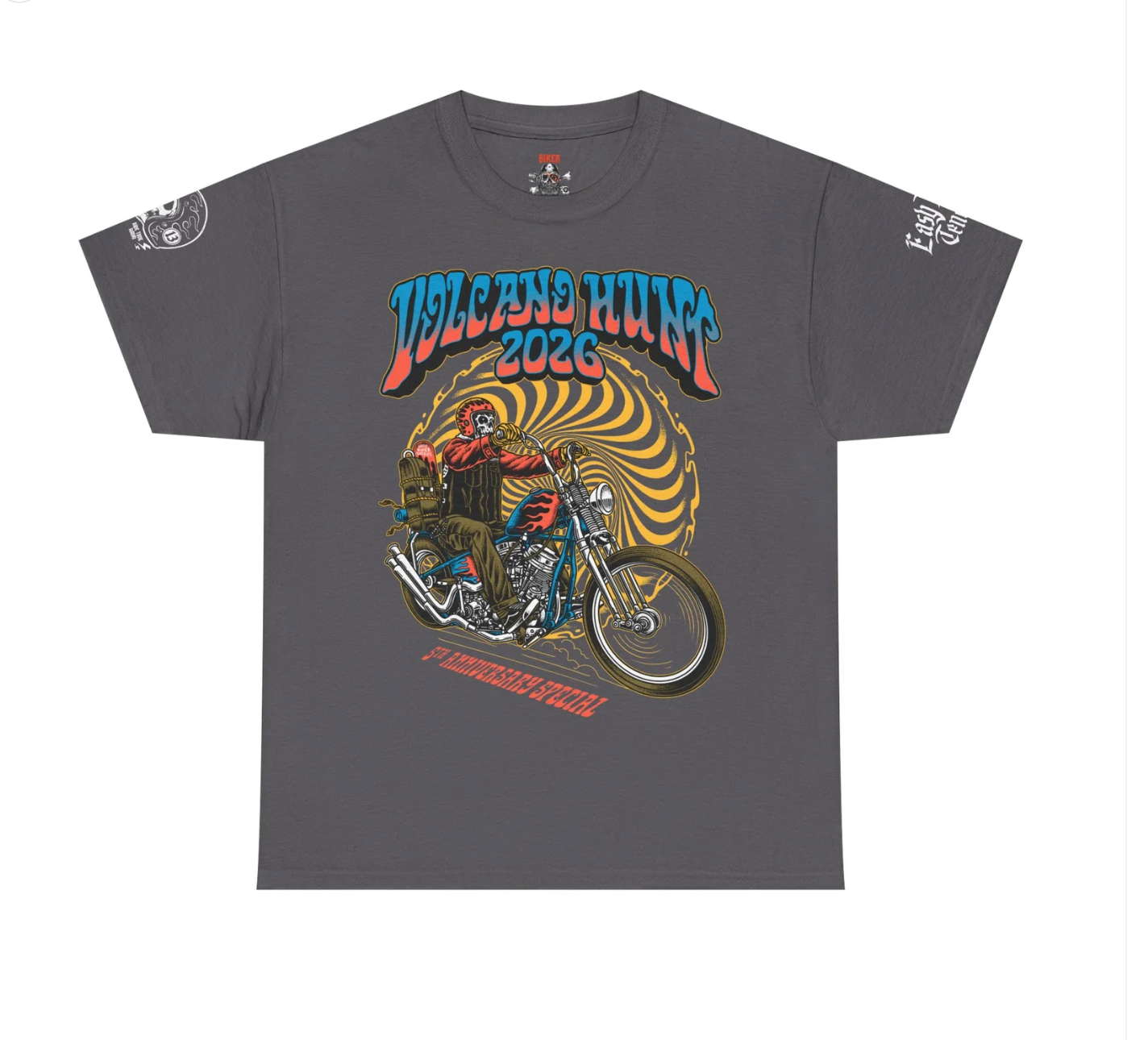Gray t-shirt with a biker illustration and