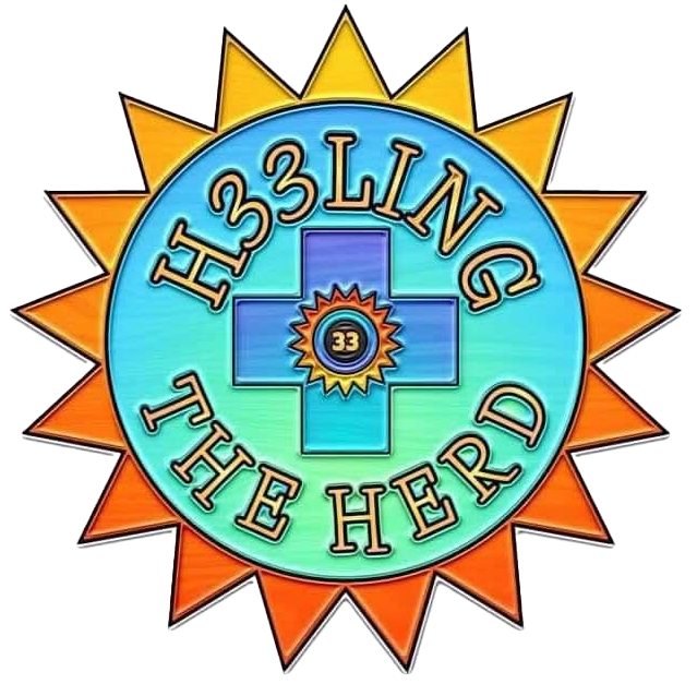 A logo for healing the herd with a cross in the center