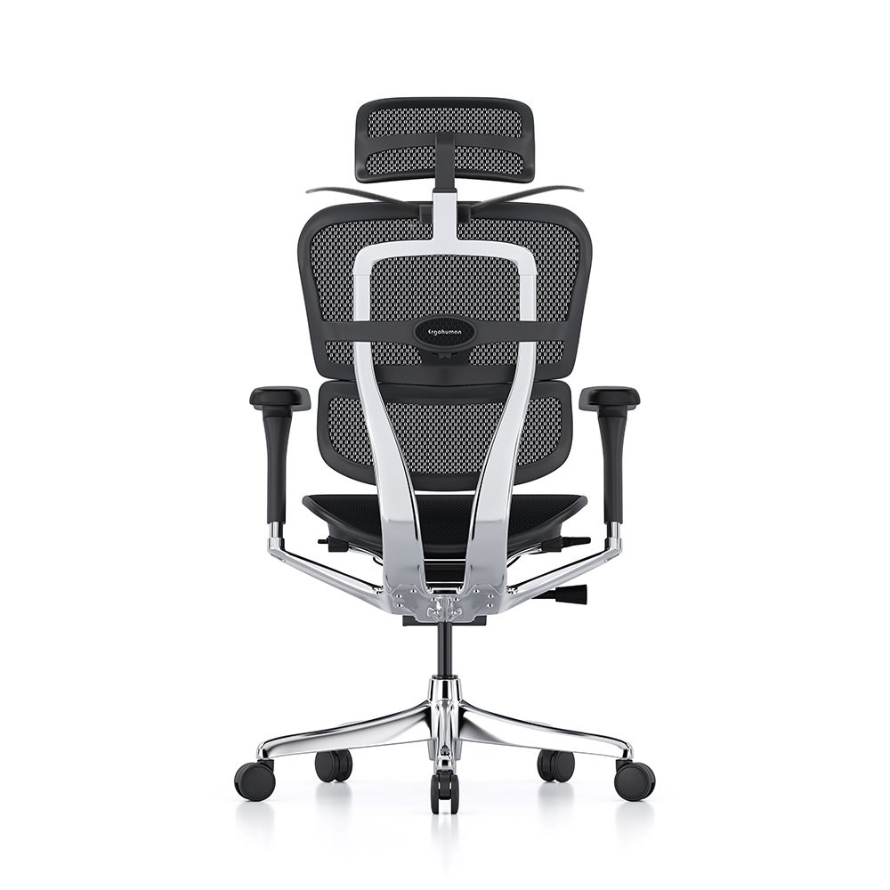 Ergohuman Elite G2 with black frame and black T mesh and headrest and coathanger