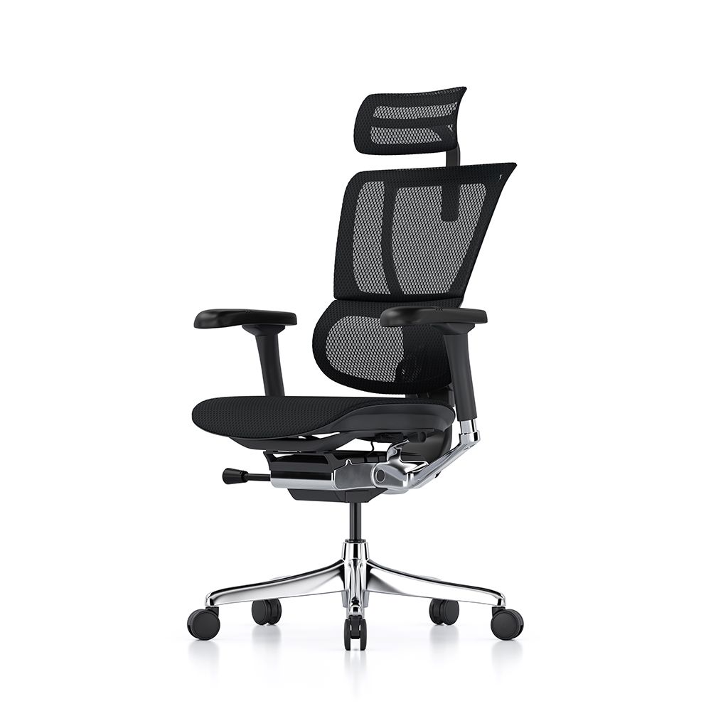 45-degree left view of mirus elite g2 black black with headrest