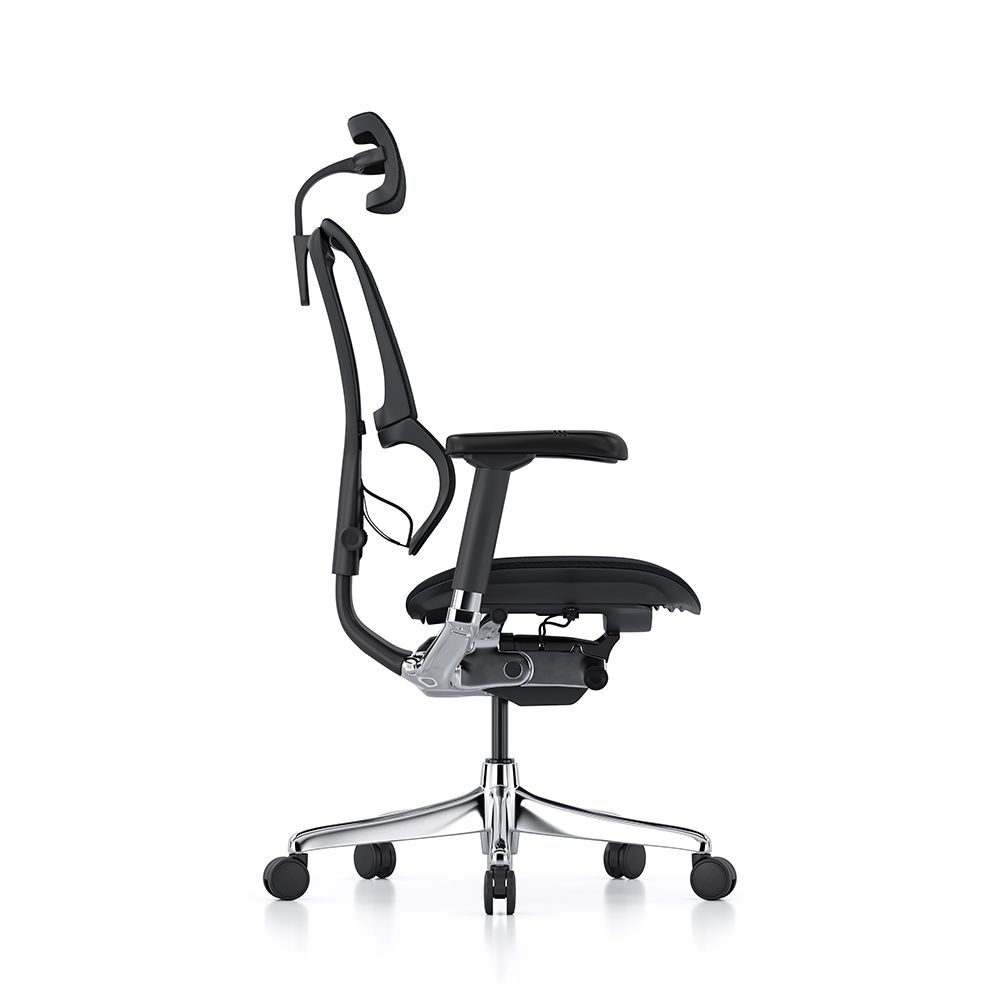 side view of mirus elite black black with headrest