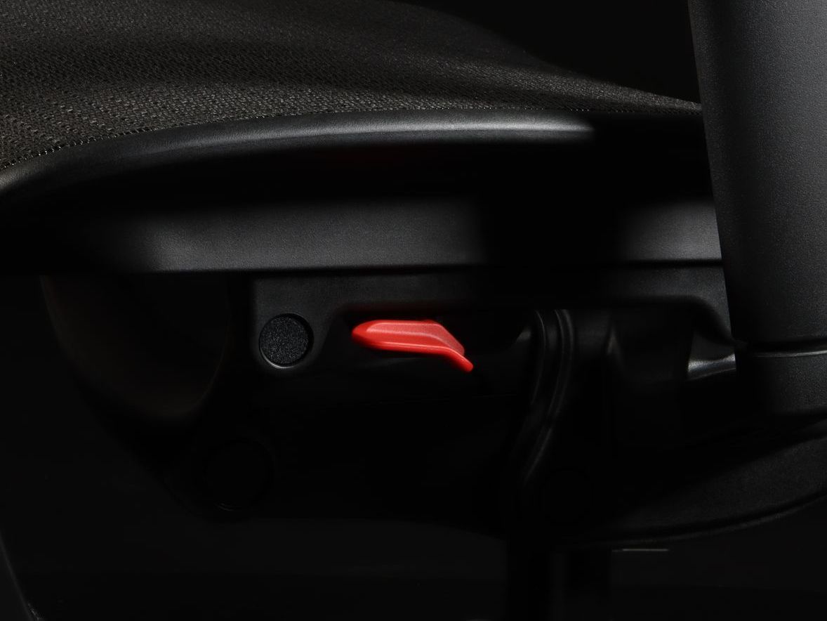 Close up profile view of the seat on the Enjoy Ultra mesh gaming chair forward tilt
