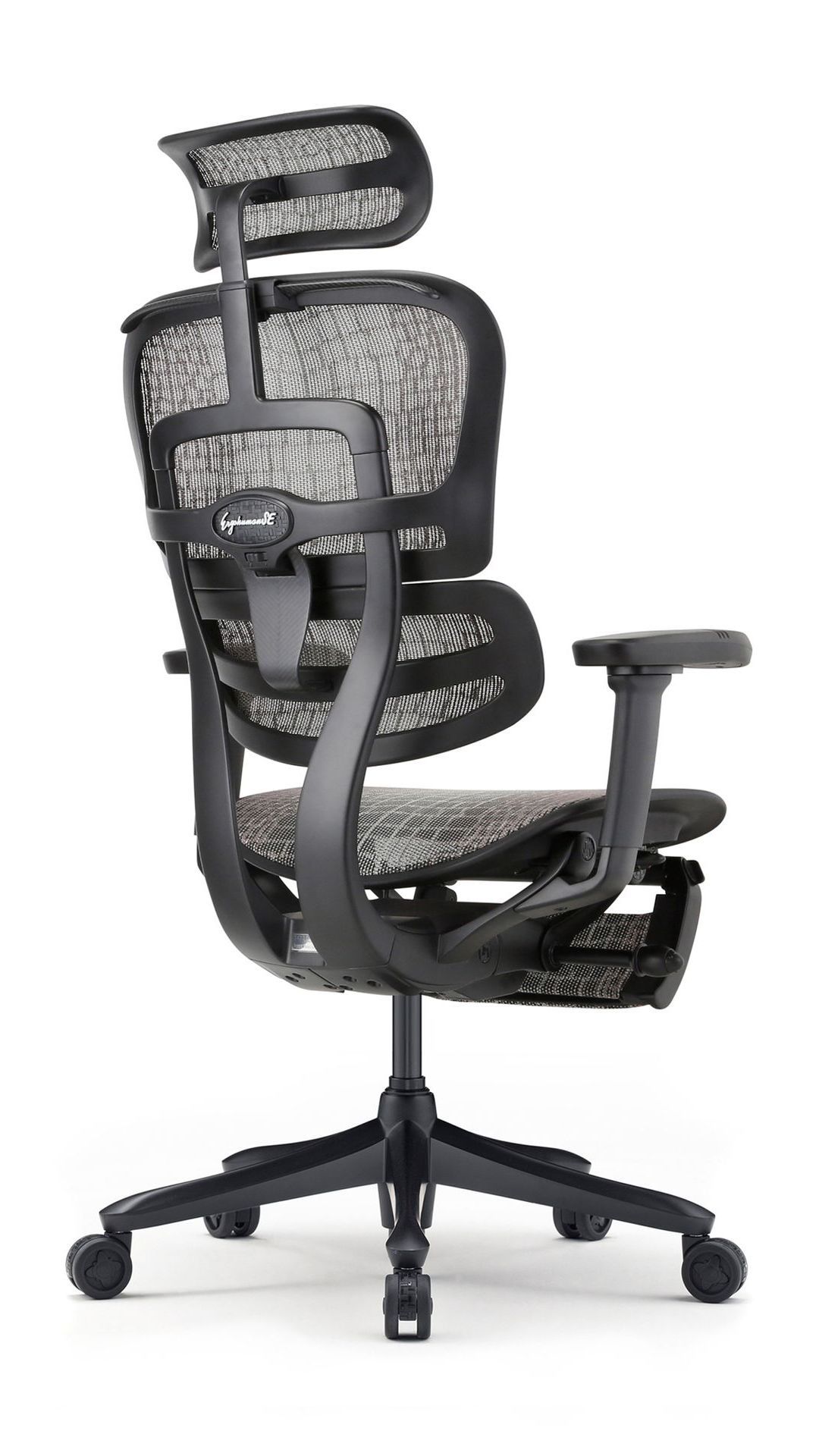 ergohuman carbon gaming chair in black frame facing back right