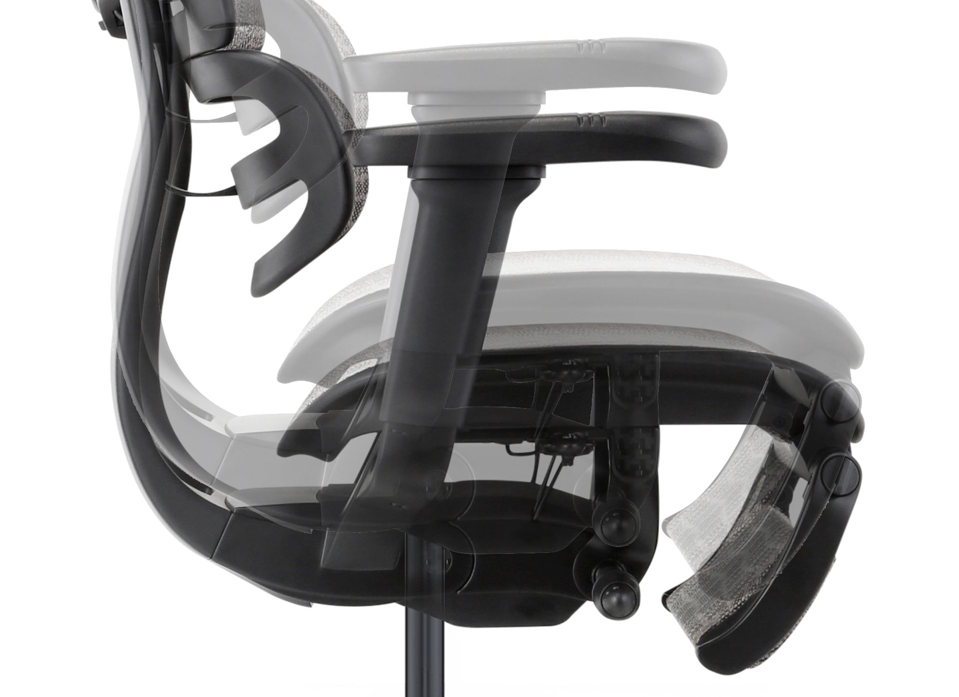 Ergohuman Carbon profile view of the seat, showing how the height can be adjusted to go lower and higher. 