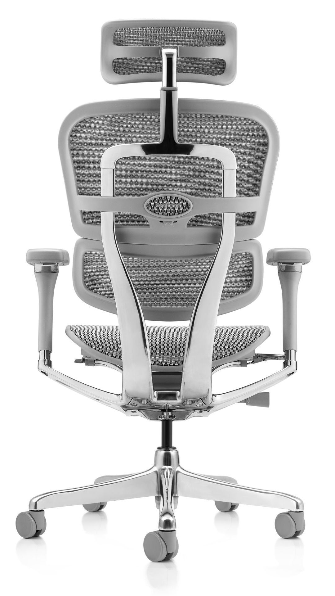 Ergohuman office chair with grey frame and grey mesh.
