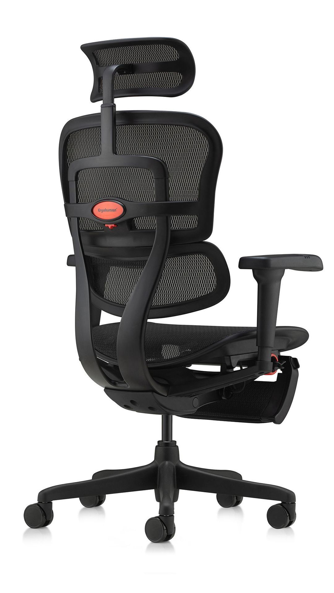Ergohuman Ultra in a black frame facing 45 degrees to the right back.