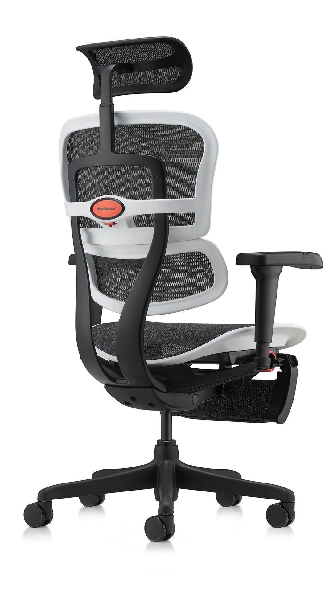 Ergohuman Ultra in a white frame facing 45 degrees to the right back.