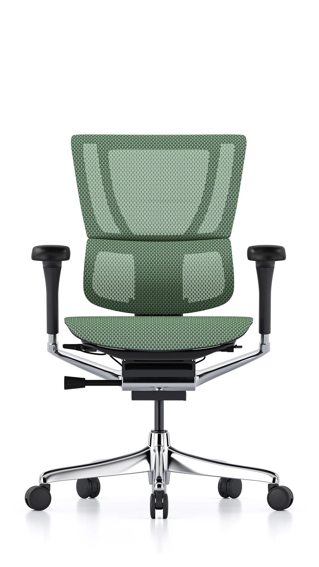 Front view of the Mirus Elite office chair in black with black frame.