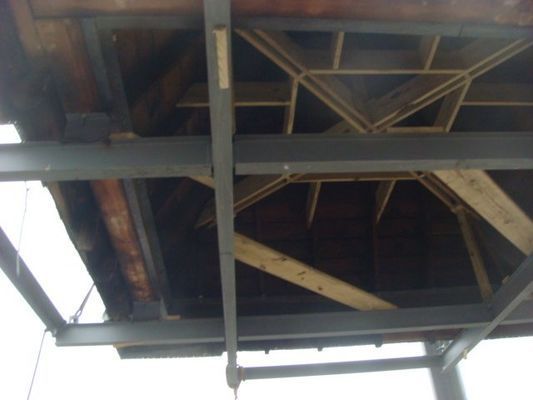 Looking up at the ceiling of a building