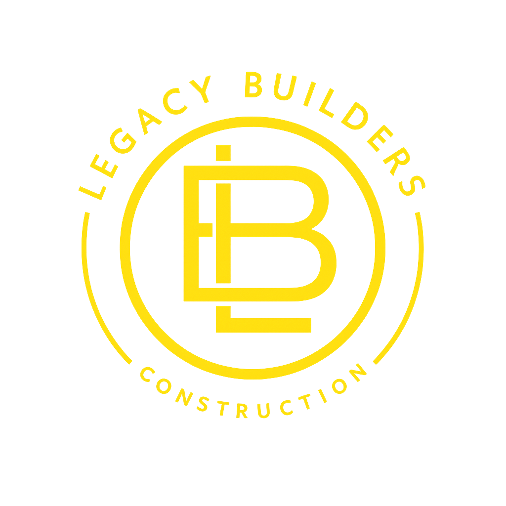 Yellow Legacy Builders Construction circular logo with stylized LB monogram