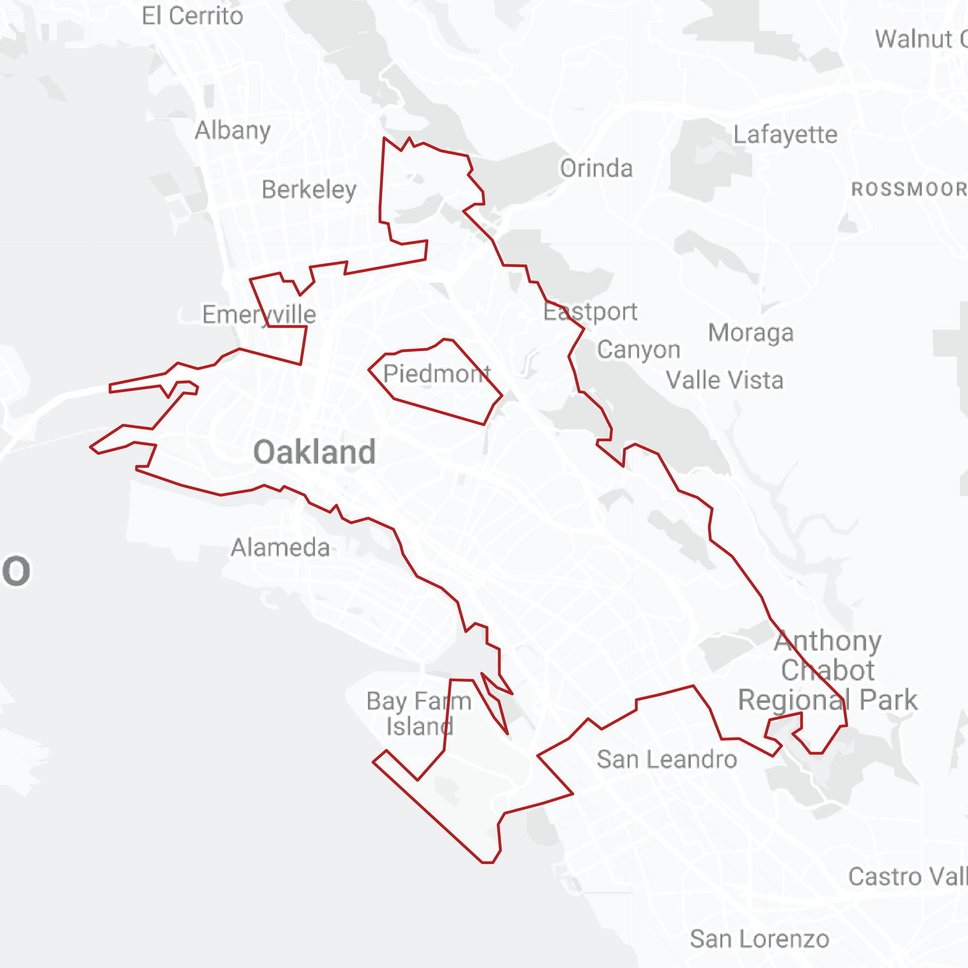 A map showing the location of oakland in california