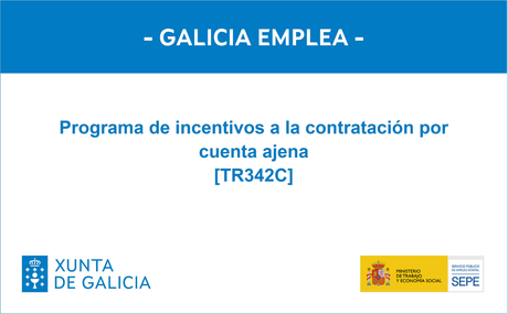 Banner azul y blanco de Galicia Emplea: programa de incentivos a la contratación por cuenta ajena [TR342C].