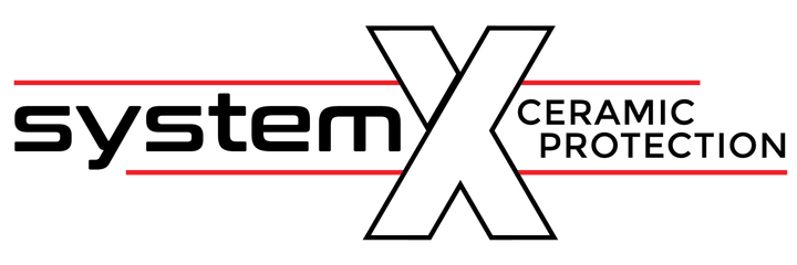System X Ceramic Protection logo in black and red on a white background
