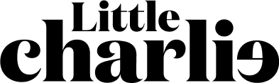 A black and white logo for little charlie on a white background.
