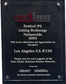 A plaque that says first choice business brokers los angeles