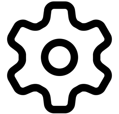 A black and white icon of a gear with a circle in the middle.