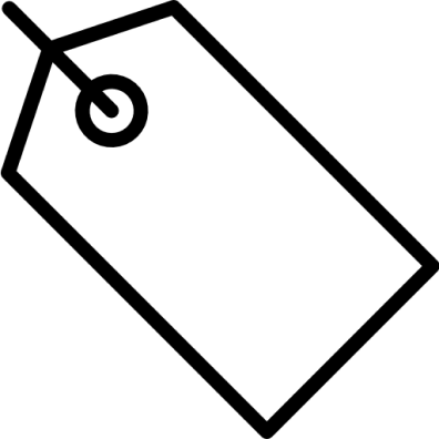 A black and white drawing of a tag with a string attached to it.