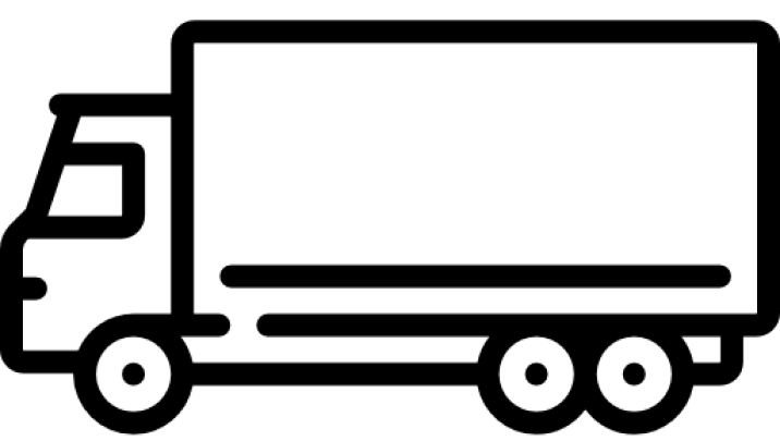 A black and white icon of a truck on a white background.