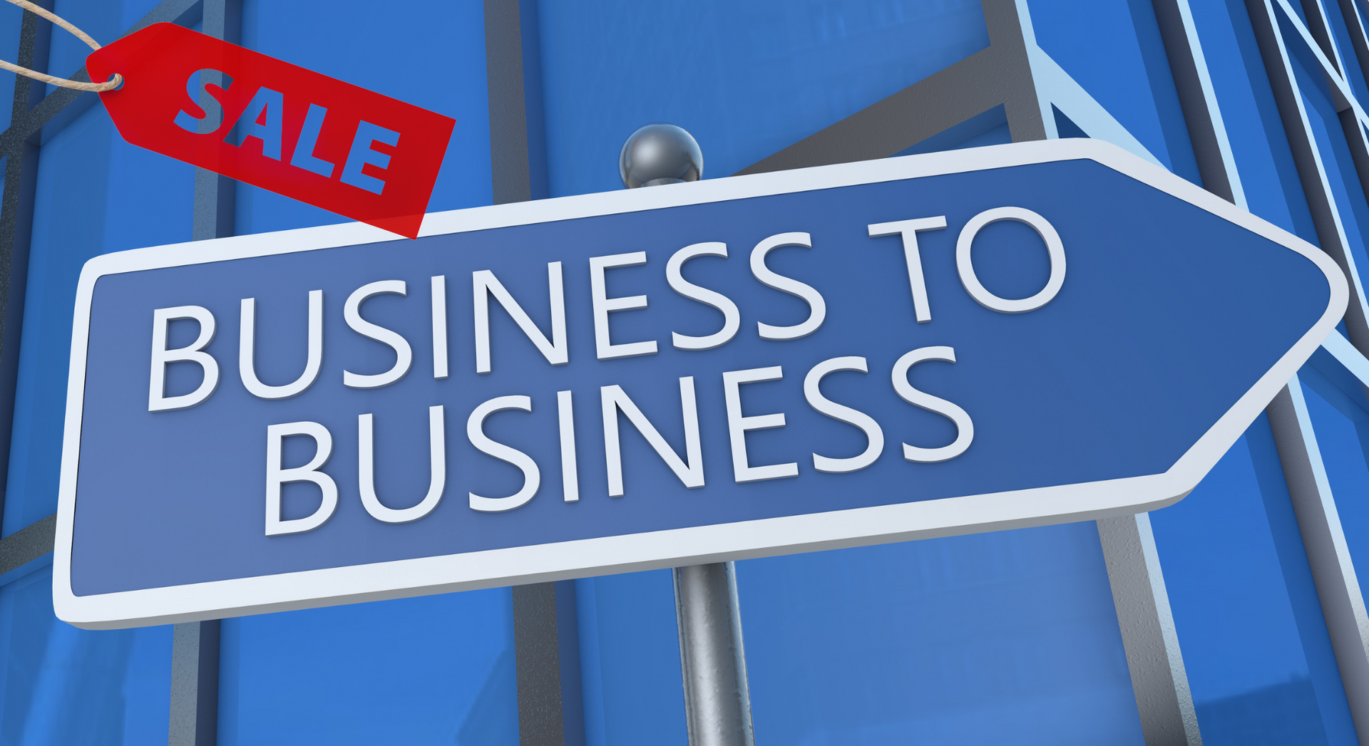 A blue sign that says business to business on it