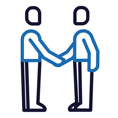 A line drawing of two people shaking hands.