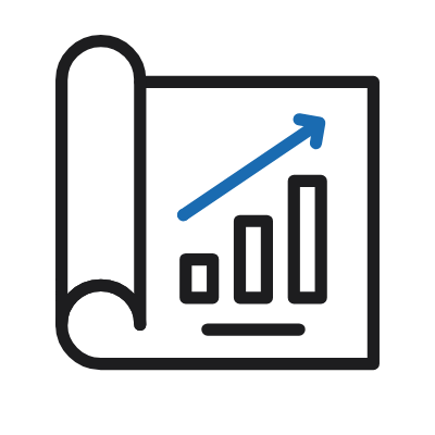 An icon of a graph with an arrow pointing up.