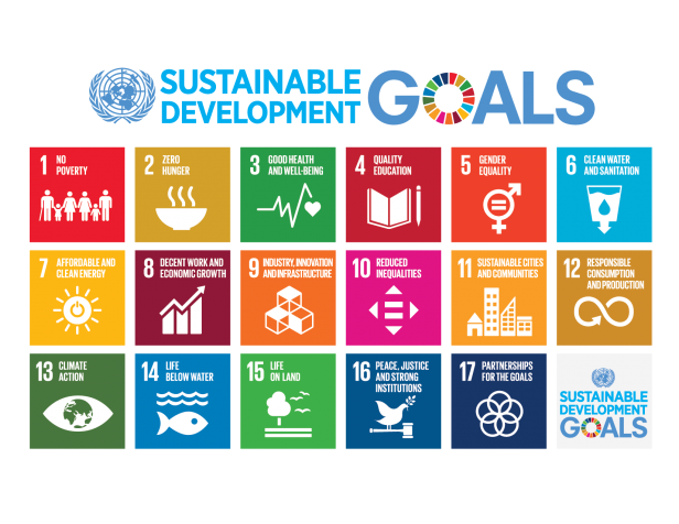 The Sustainable Development Goals from the United Nations, represented by 17 colorful icons.
